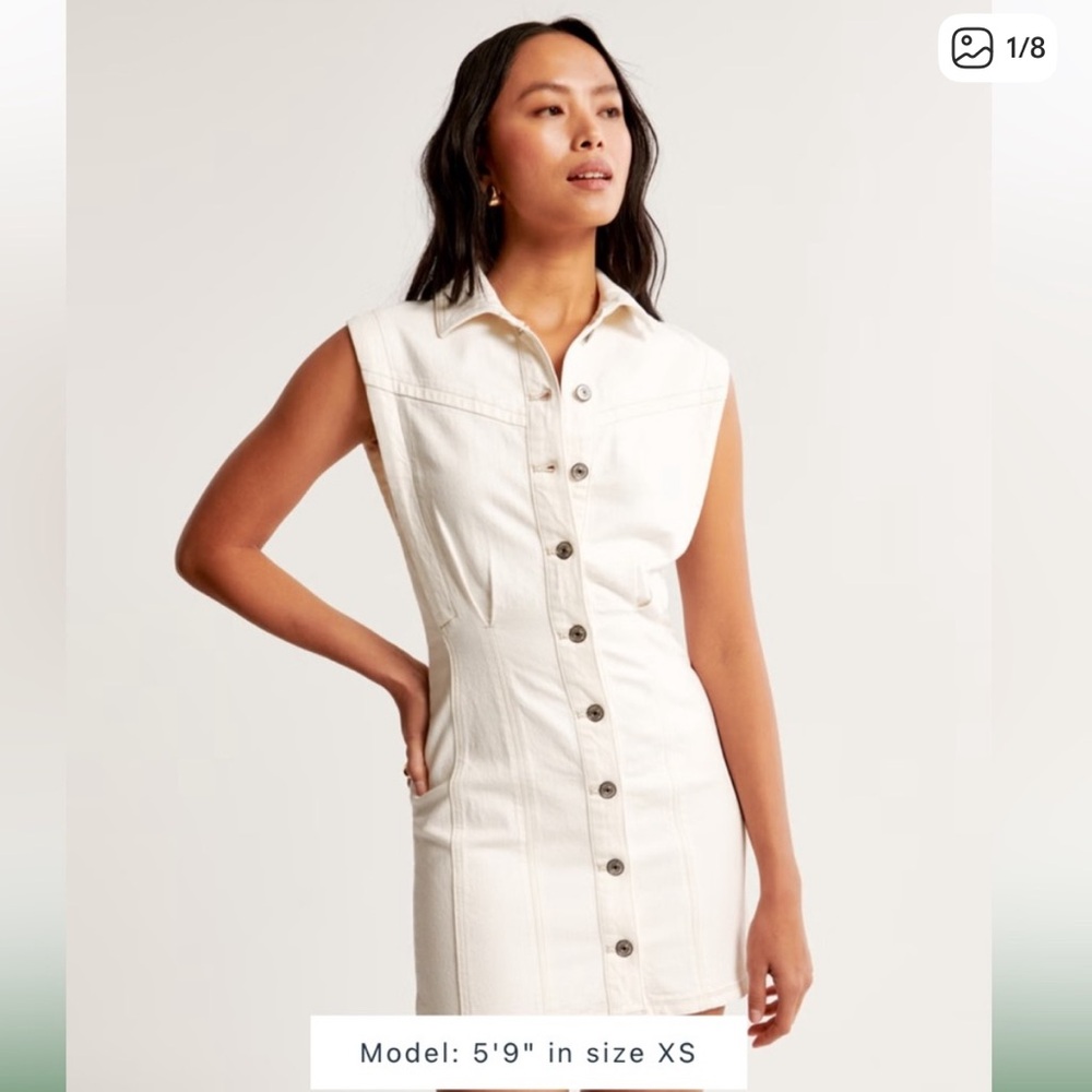 ABERCROMBIE & FITCH denim dress, off white Large Tall